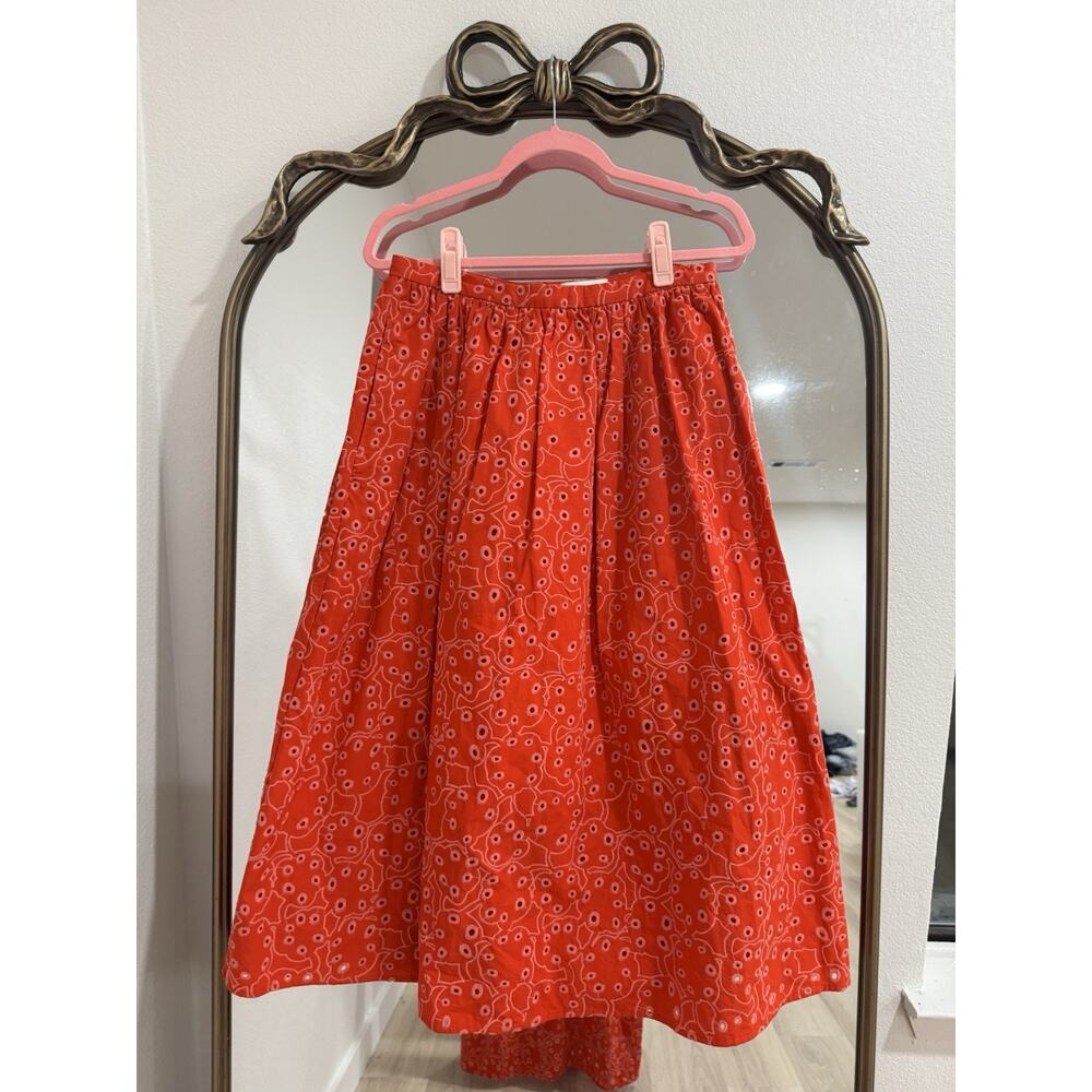 Anthropologie Women’s Marimekko Nilan Retukka Red Eyelet SET Top 36 Skirt 40 - Picture 7 of 13